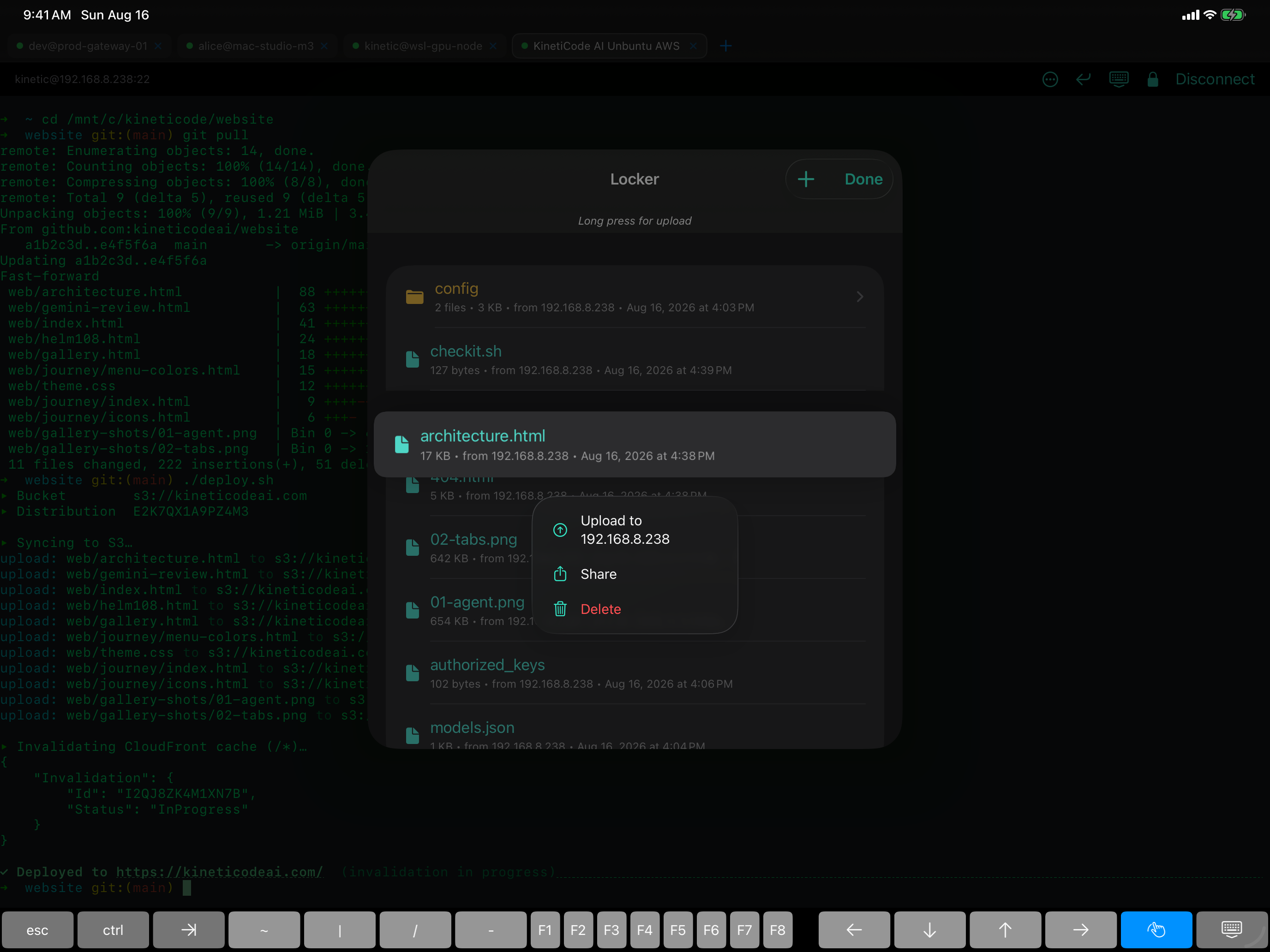 The Locker file transfer view