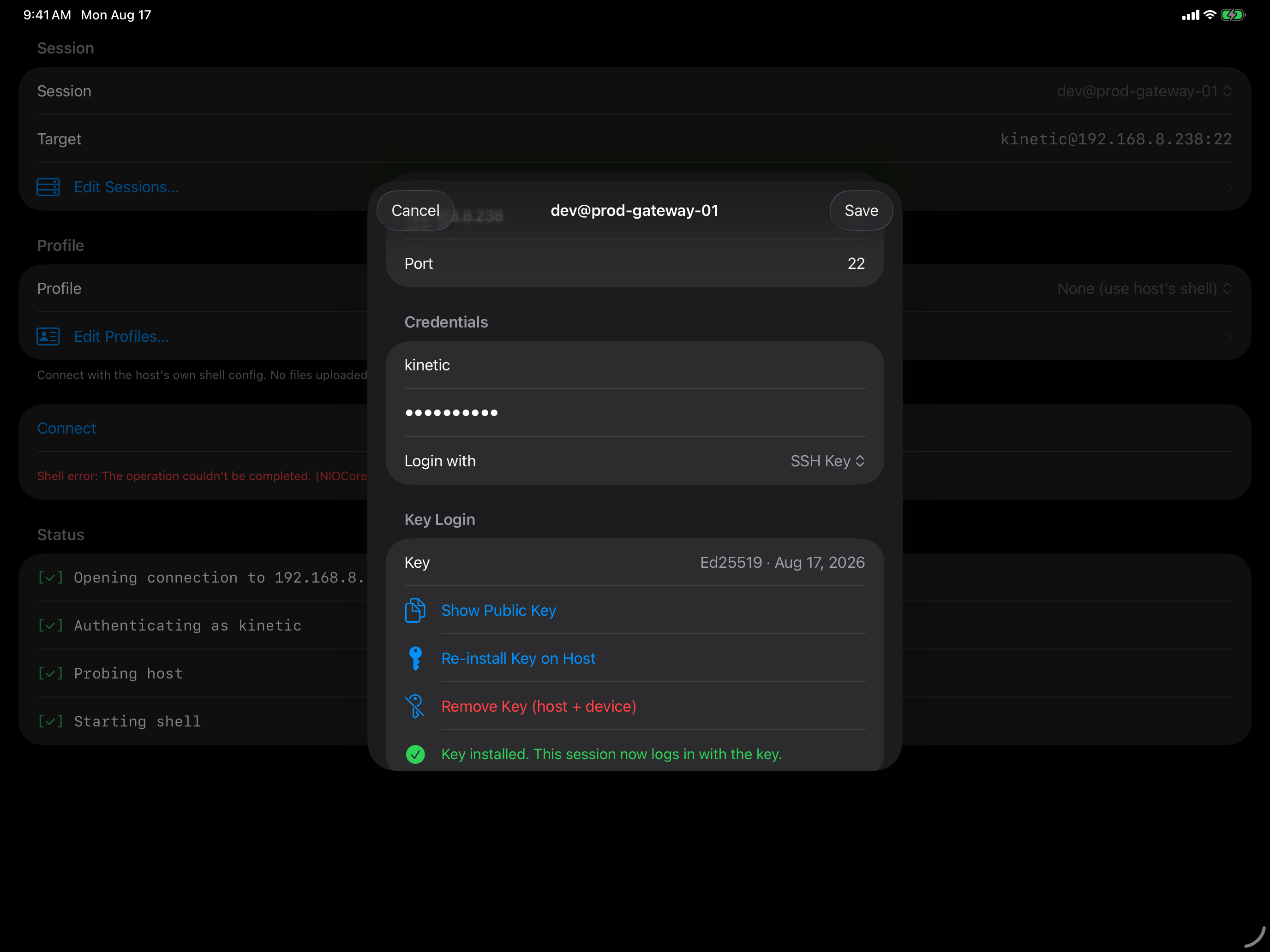 One-tap SSH key setup