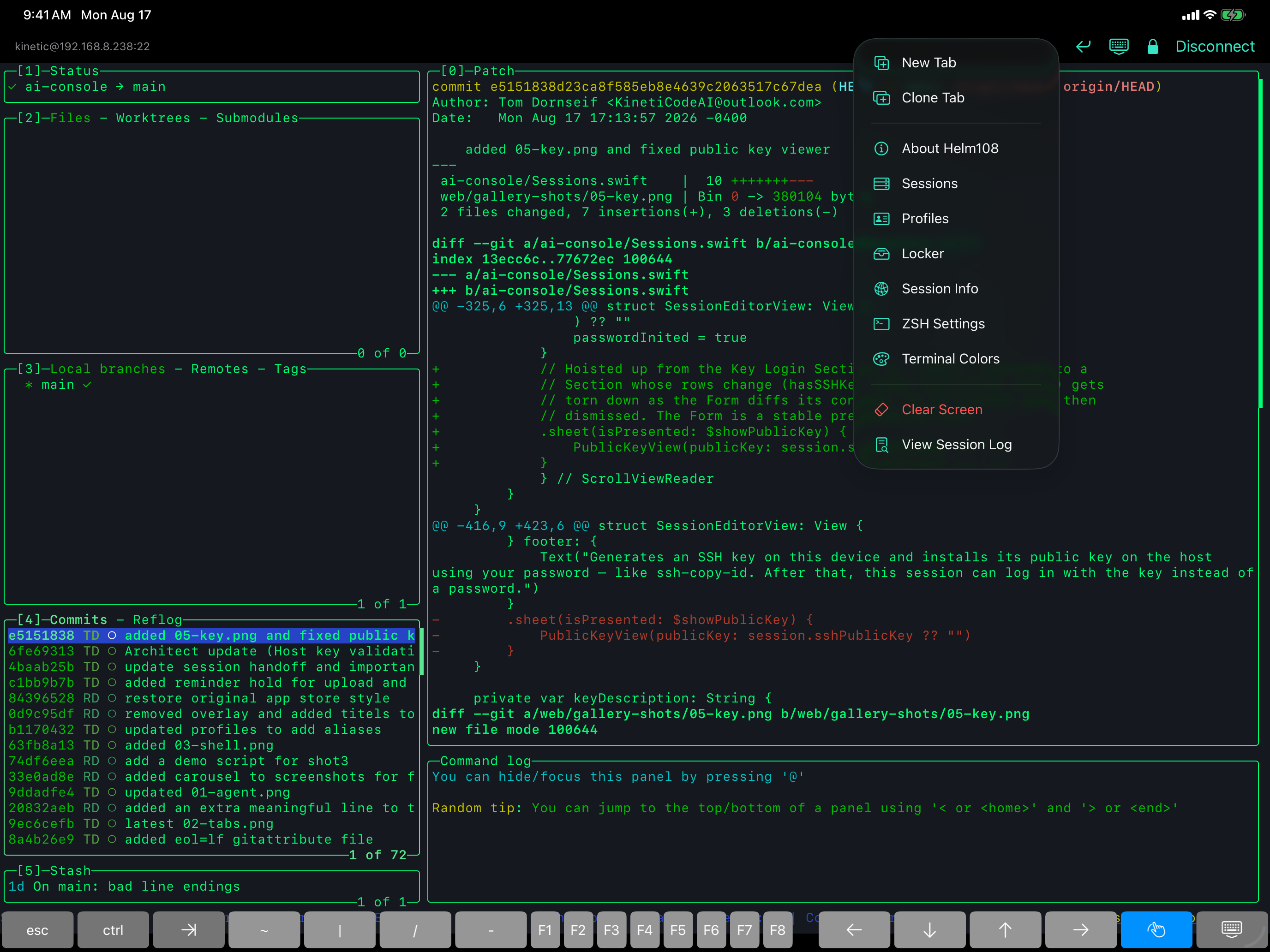 The Helm108 menu and native UI